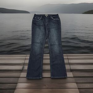 Earl Jeans Bootcut 12 (33x29.5) Dark Wash Blue Embellished Denim Stretch Womens